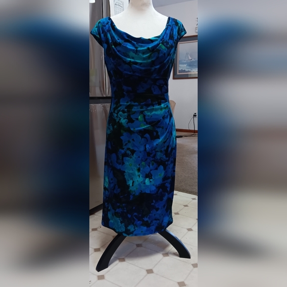 Ralph Lauren Dresses & Skirts - Ralph Lauren Blue Floral Drape neck dress, Size 6